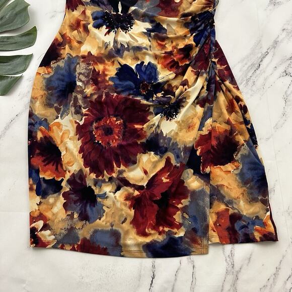 Lauren Ralph Lauren Draped Sheath Dress Size 12 Petite Yellow Blue Floral - Picture 4 of 9